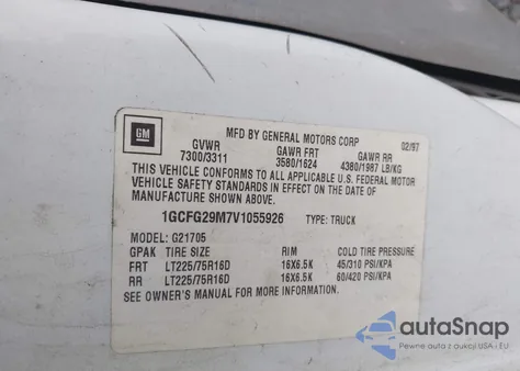 1997 Chevrolet Chevy Van from USA, damaged, VIN 1GCFG29M7V1055926